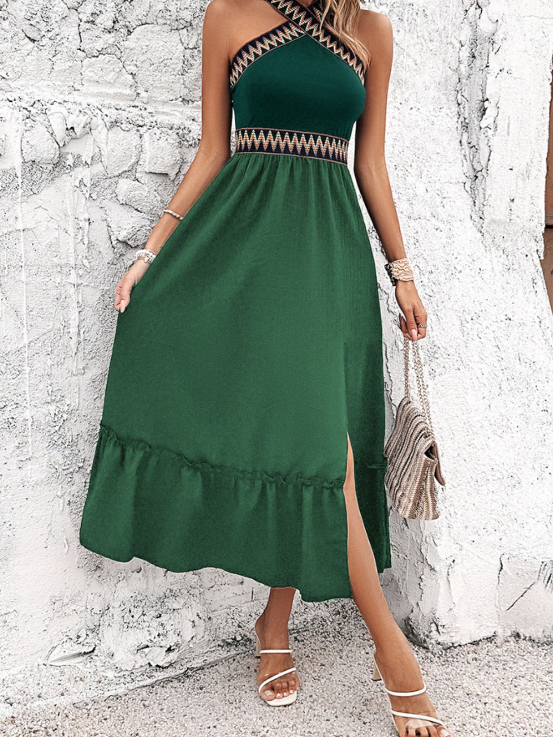 Devine Ruffled Slit Sleeveless Midi Dress - Elegant & Chic