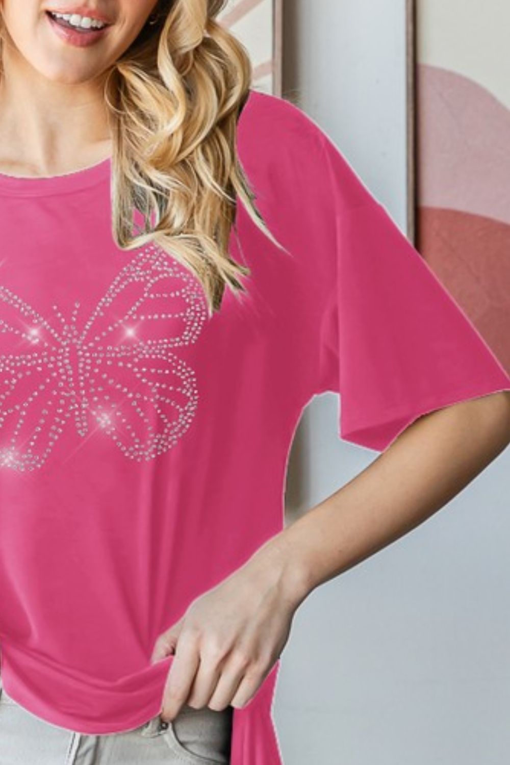 Rhinestone Butterfly T-Shirt - Sparkly & Stylish Casual Tee