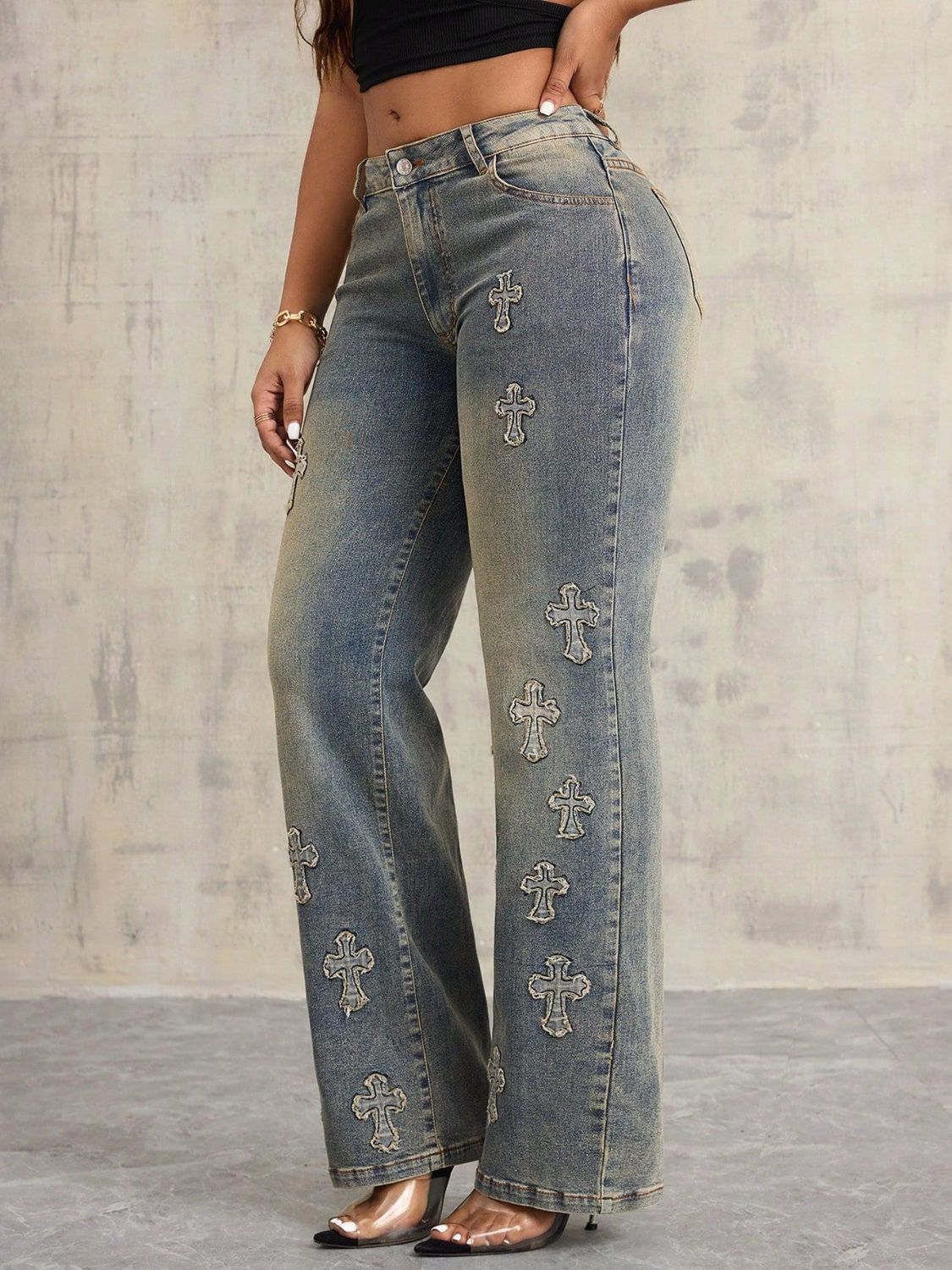Cross Wide Leg Jeans with Pockets - Trendy & Chic