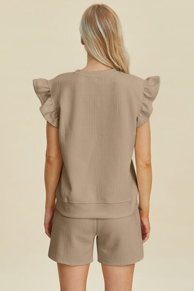 Textured Ruffle Sleeve Top & Shorts Set - Chic & Comfy