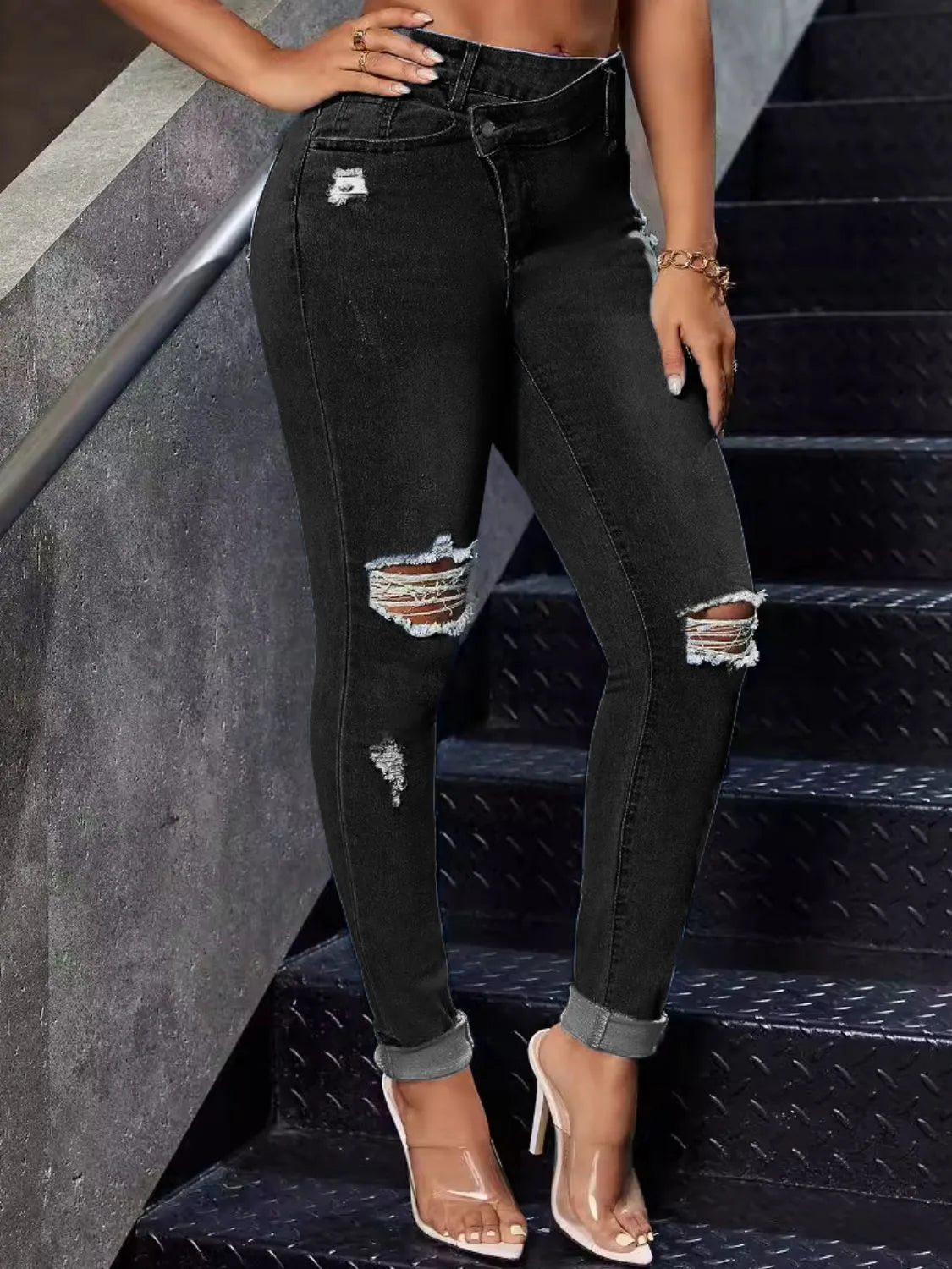 Distressed Skinny Jeans - Urban Fit Style