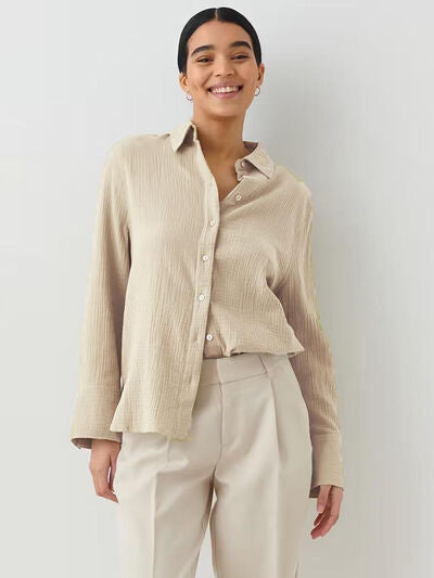 Textured Long Sleeve Collared Shirt - 100% Cotton