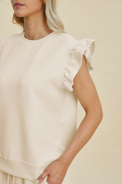 Textured Ruffle Sleeve Top & Shorts Set - Chic & Comfy