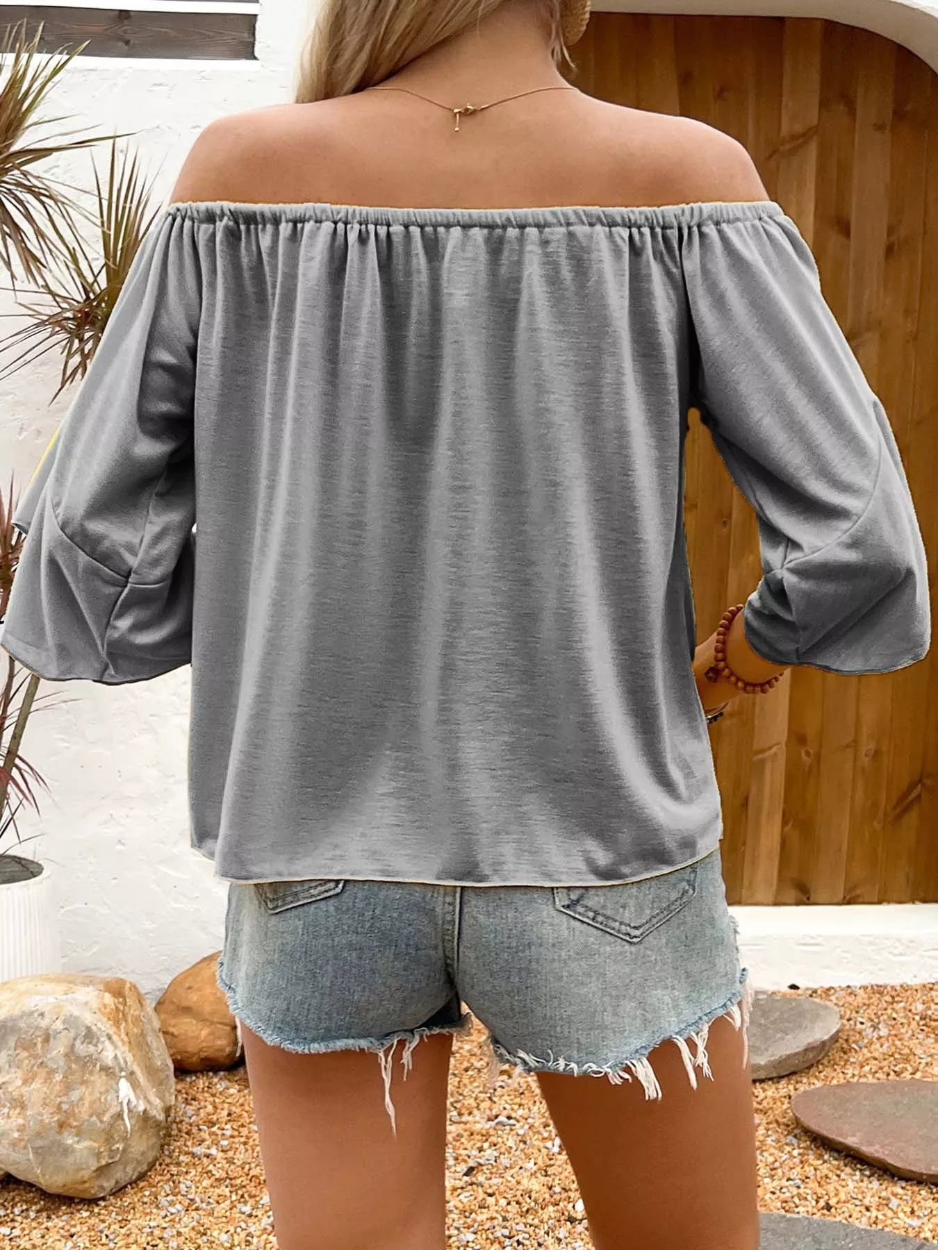 Off-Shoulder Tie-Front Casual T-Shirt