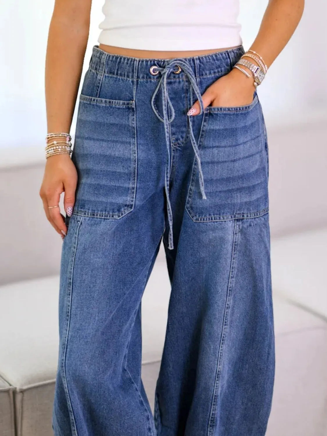 Tied High Waist Wide Leg Jeans