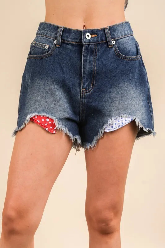 VERY J Raw Hem Contrast-Washed Denim Shorts - Vintage & Edgy