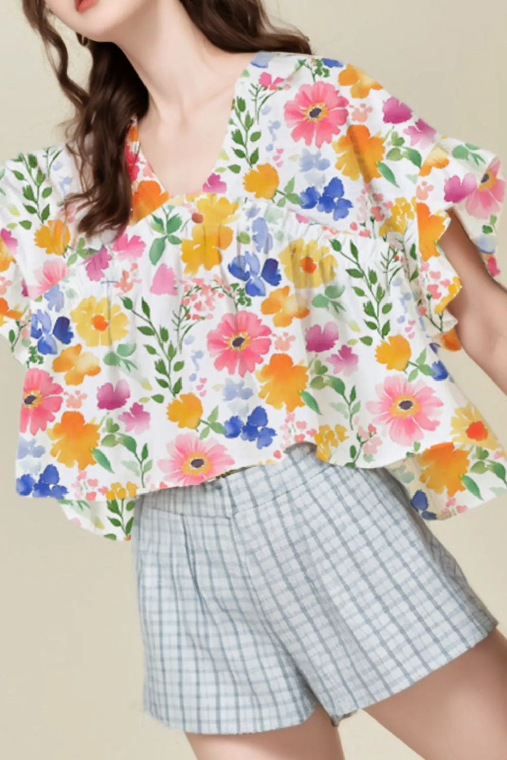Floral Ruffle Boxy Blouse – Feminine & Airy Floral