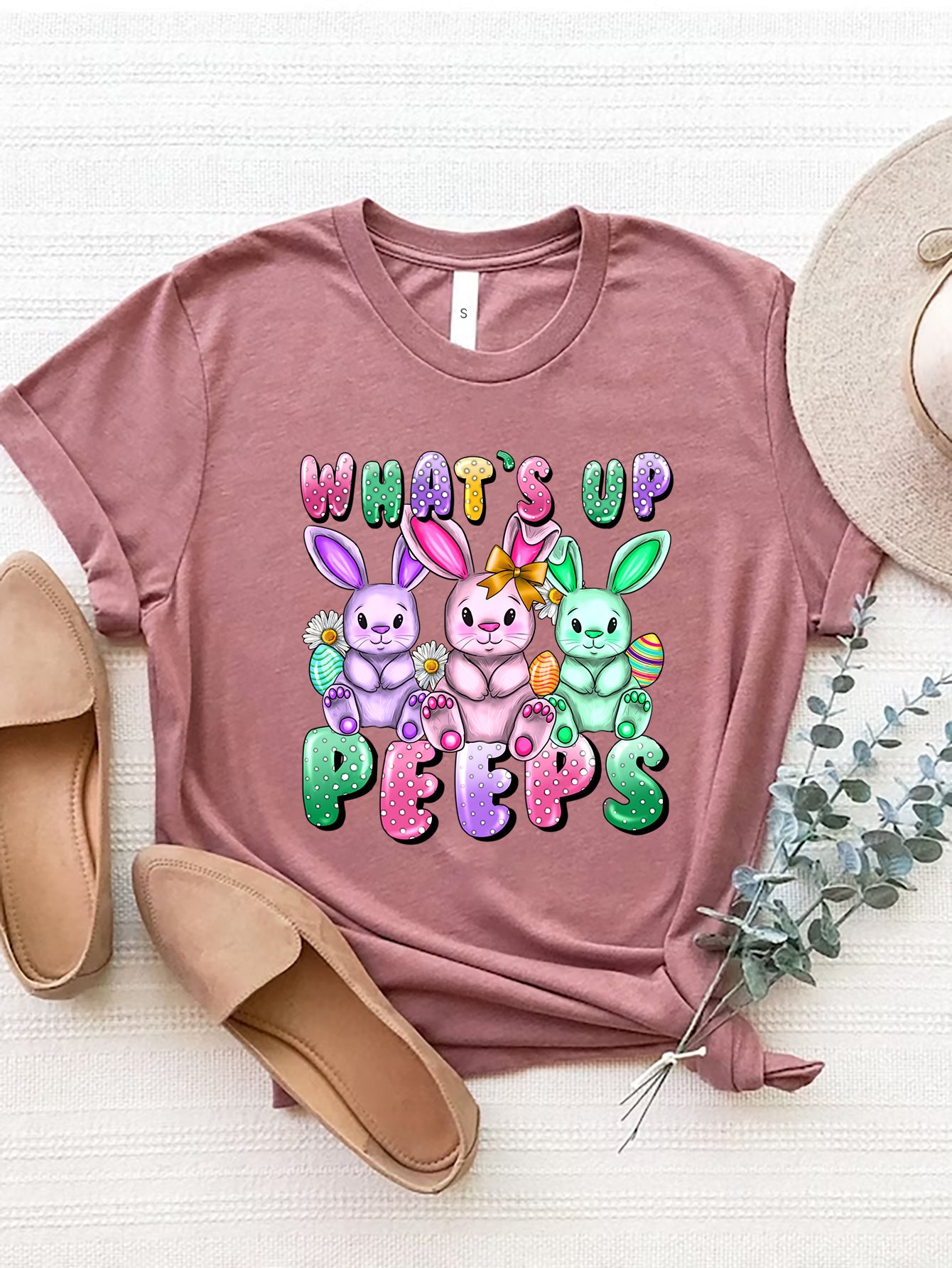 Graphic Round Neck T-Shirt - Lightweight & Comfortable Dusty Pink