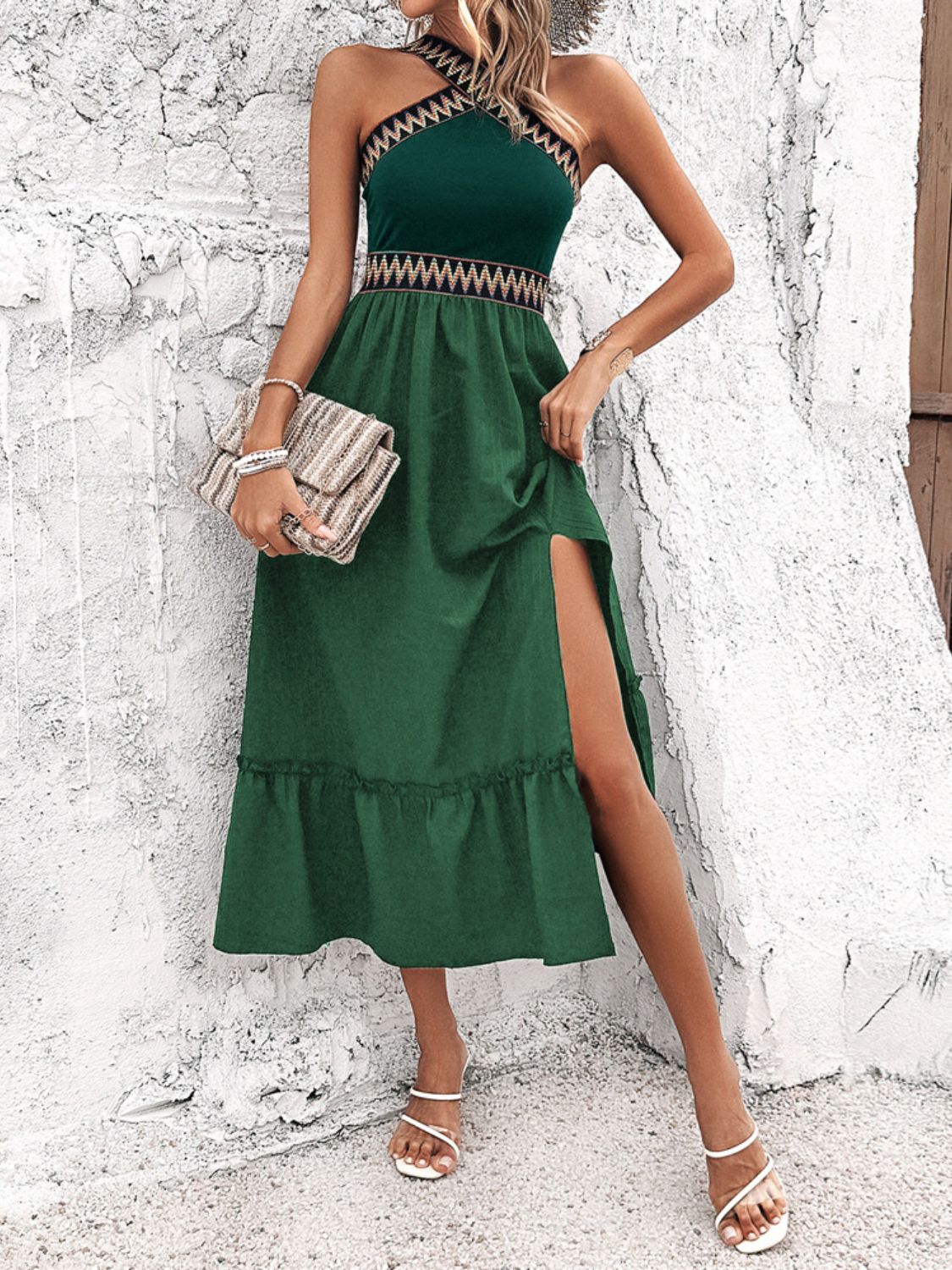 Devine Ruffled Slit Sleeveless Midi Dress - Elegant & Chic