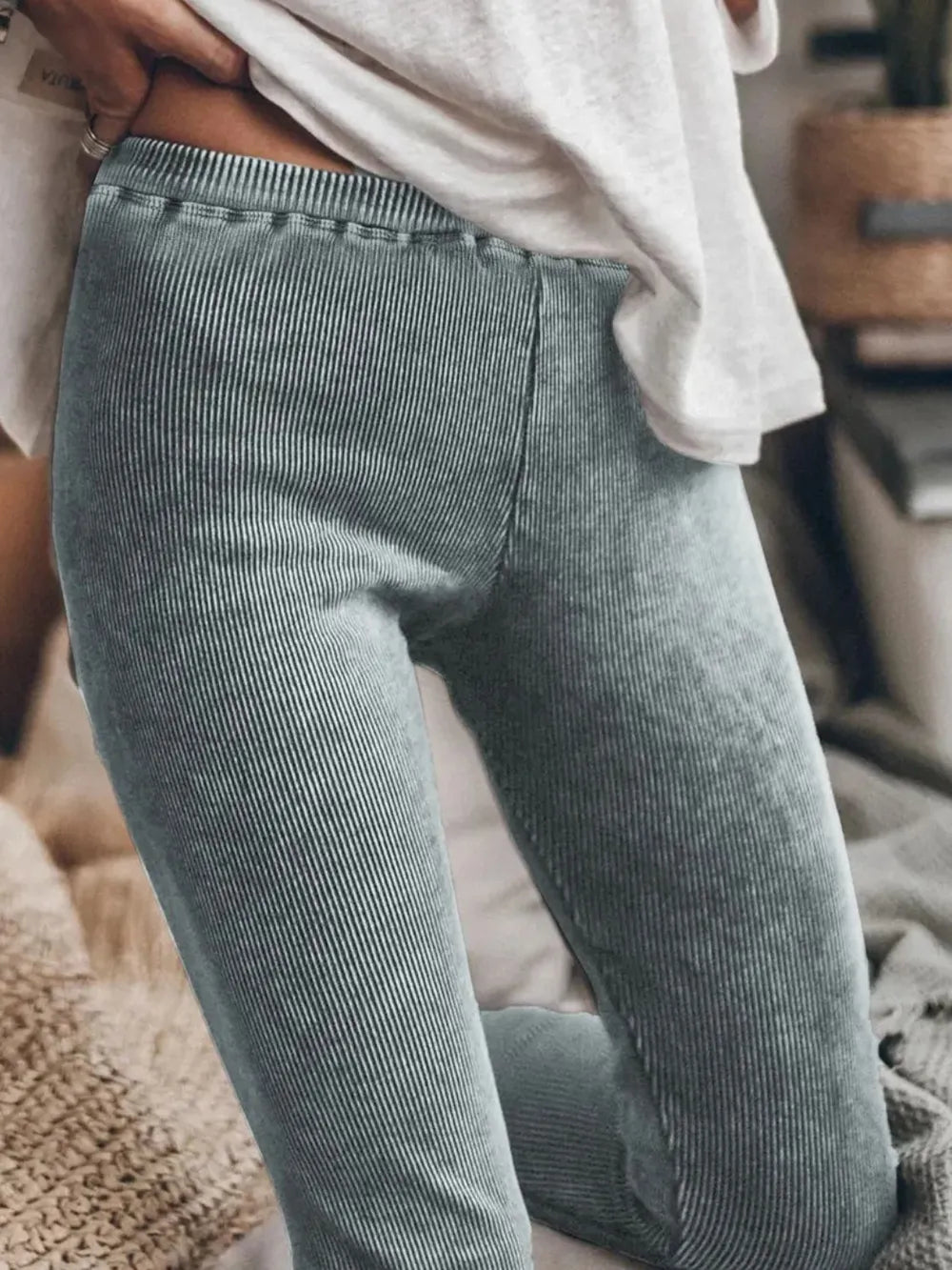 Comfortable Ribbed High-Waist Leggings – Cotton Blend Everyday Wear