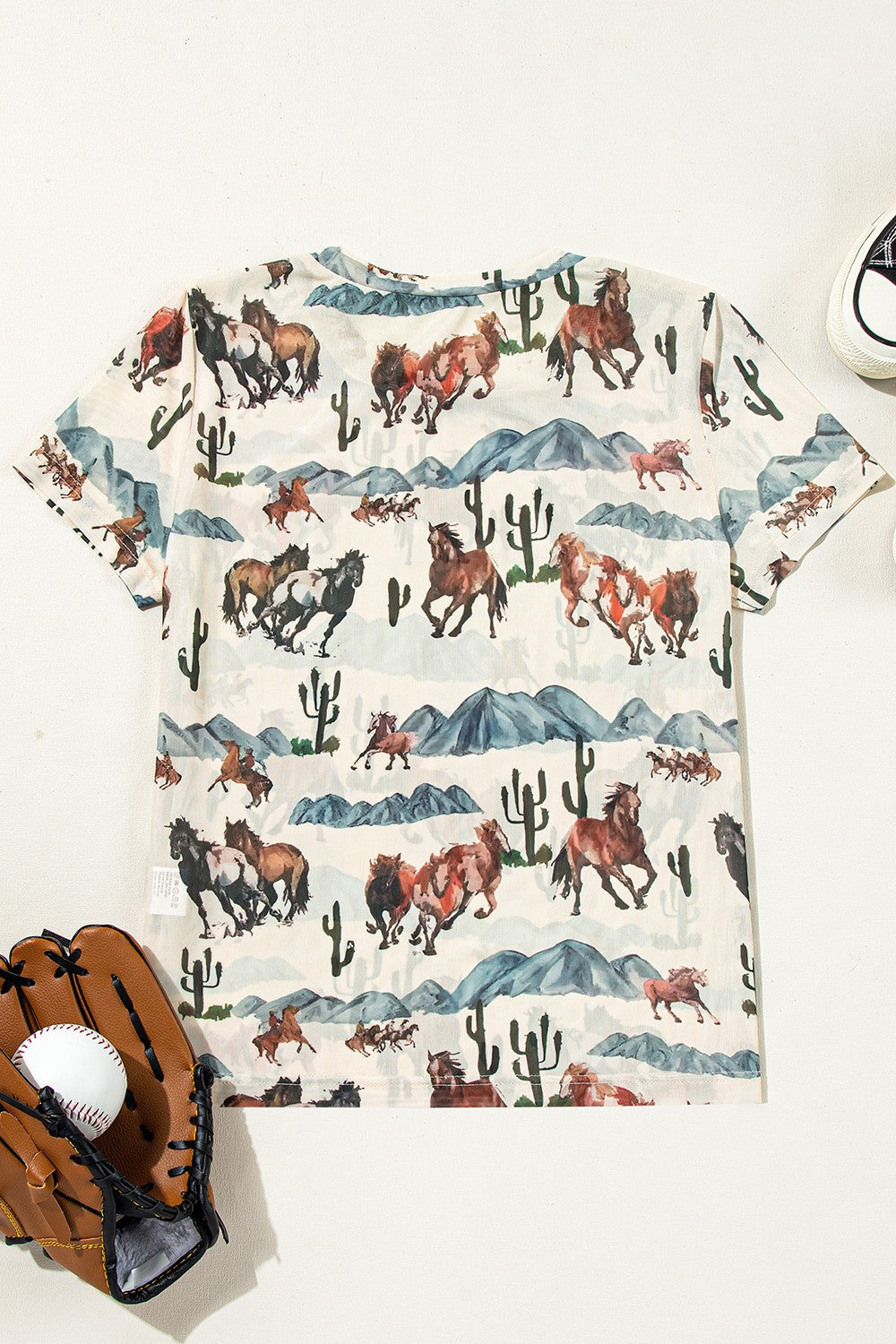 Western Mustang River Printed Mesh T-Shirt - Stylish & Trendy