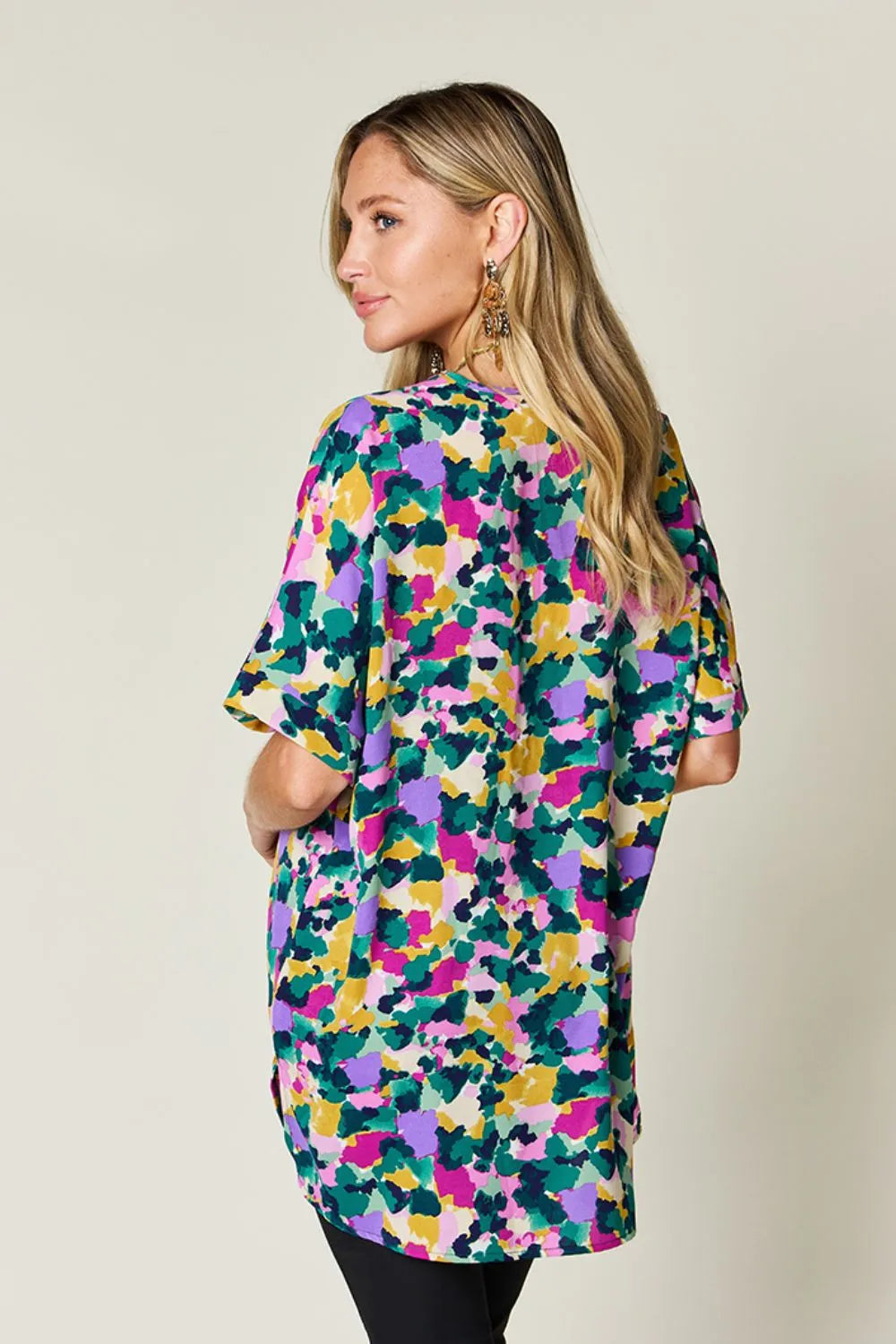 Double Take Plus Size Printed V-Neck Slit Top – Flowy & Chic
