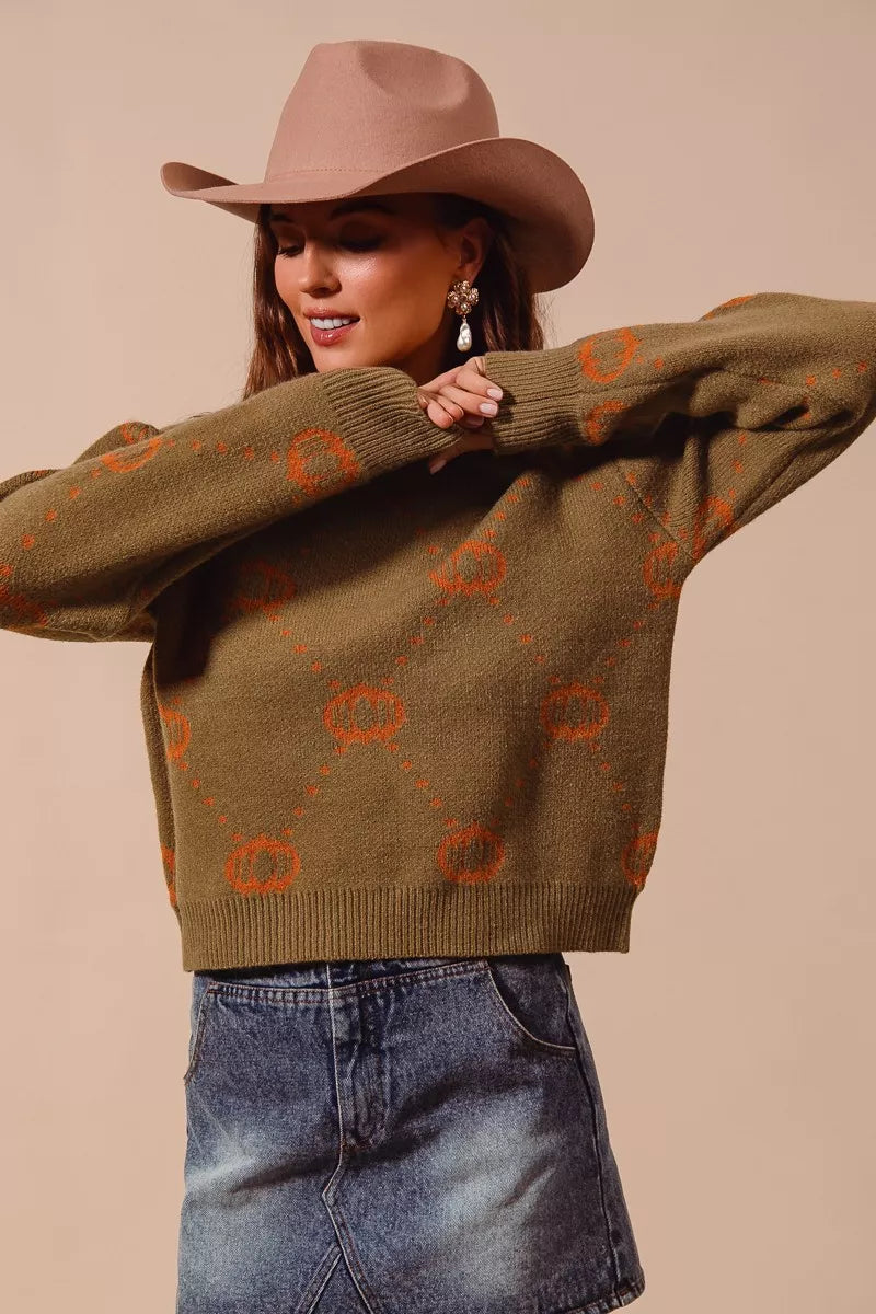 SO ME Pumpkin Rhombus Oversized Festive Sweater for Halloween & Thanksgiving