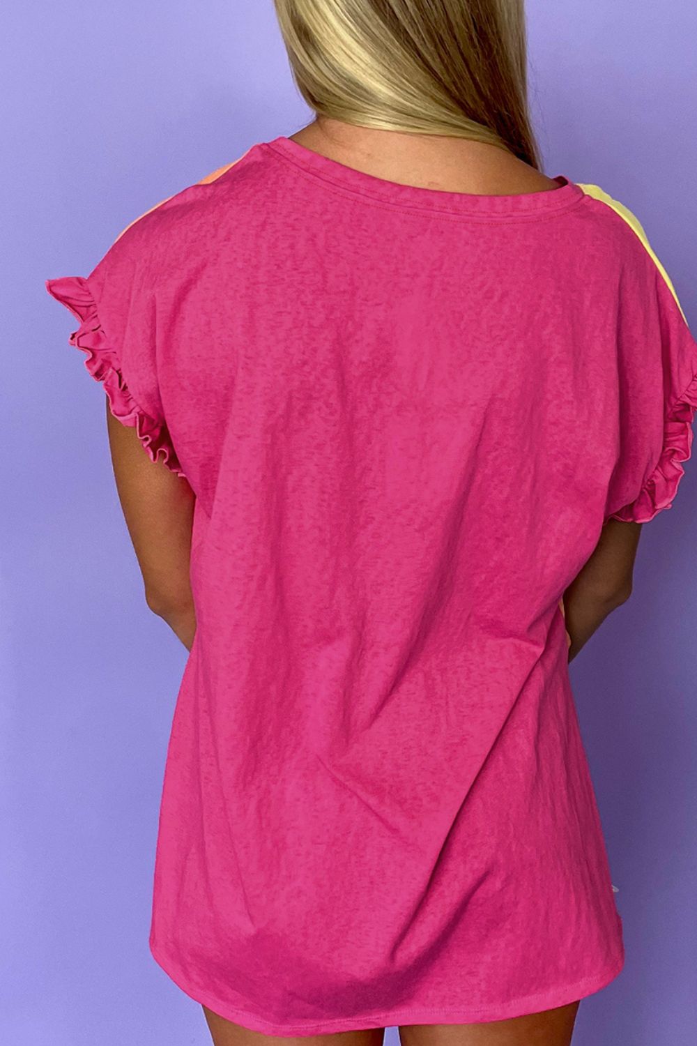 Frill Color Block Loose Fit T-Shirt - Casual & Trendy