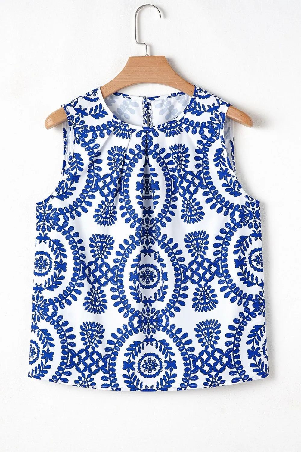Printed Sleeveless Crew Neck Top - Lightweight Style