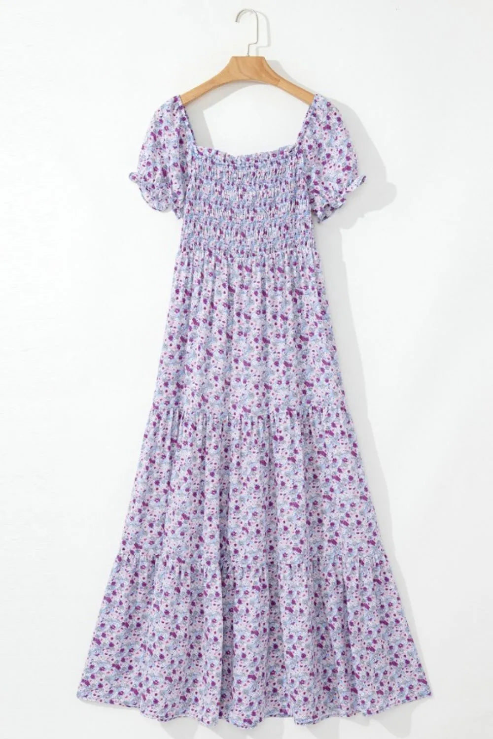 Floral Tiered Maxi Dress - Shirred Waist Elegance