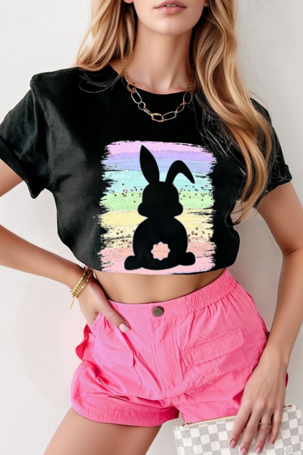 Rabbit Round Neck T-Shirt - Cute & Comfy Casual Tee Black