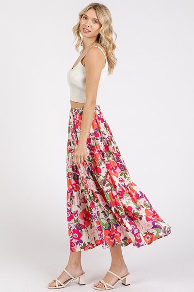 Mittoshop Floral Print Elastic Waist Tiered Skirt