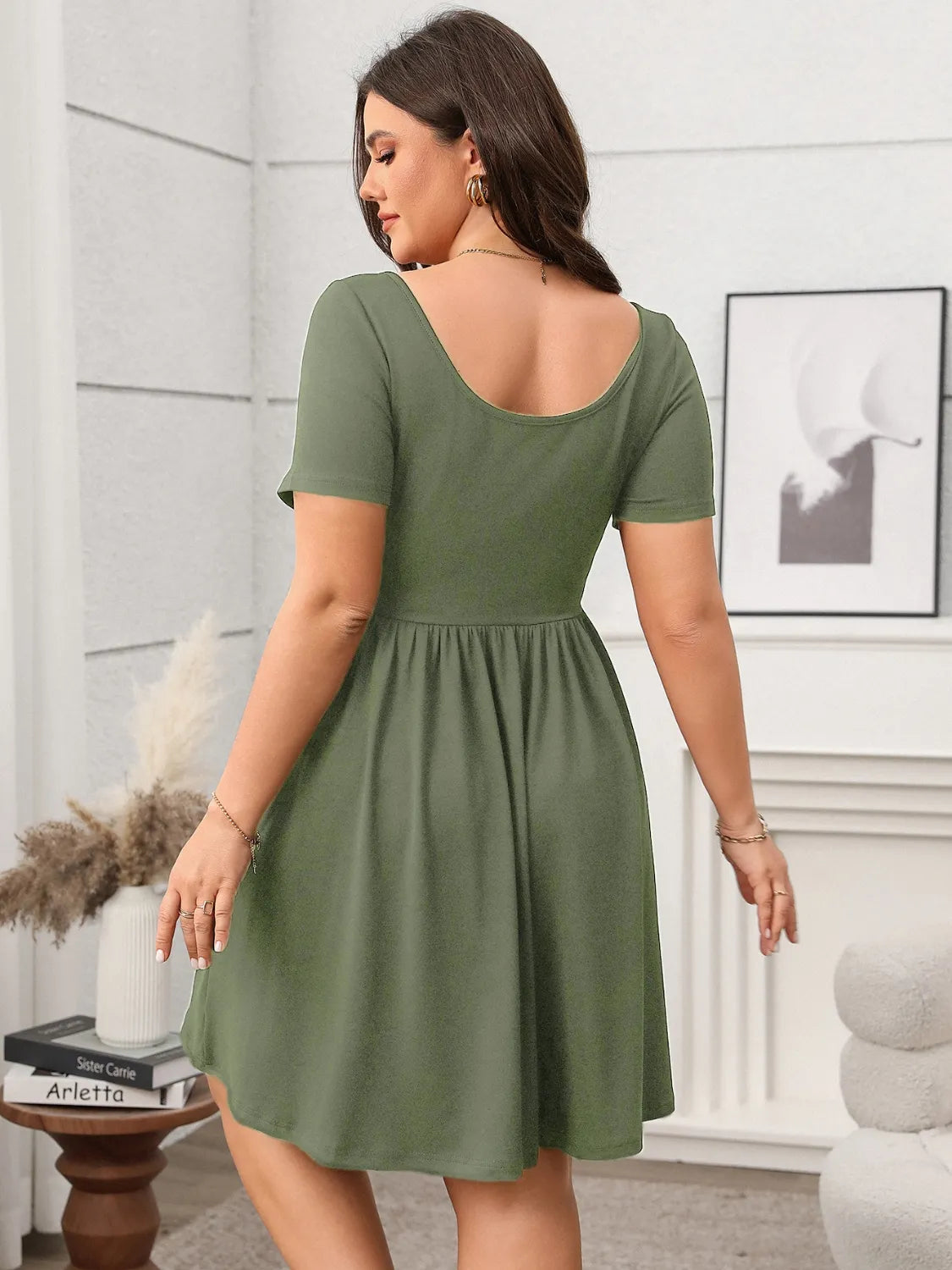 Plus Size Square Neck Short Sleeve Mini Dress – Comfortable & Chic