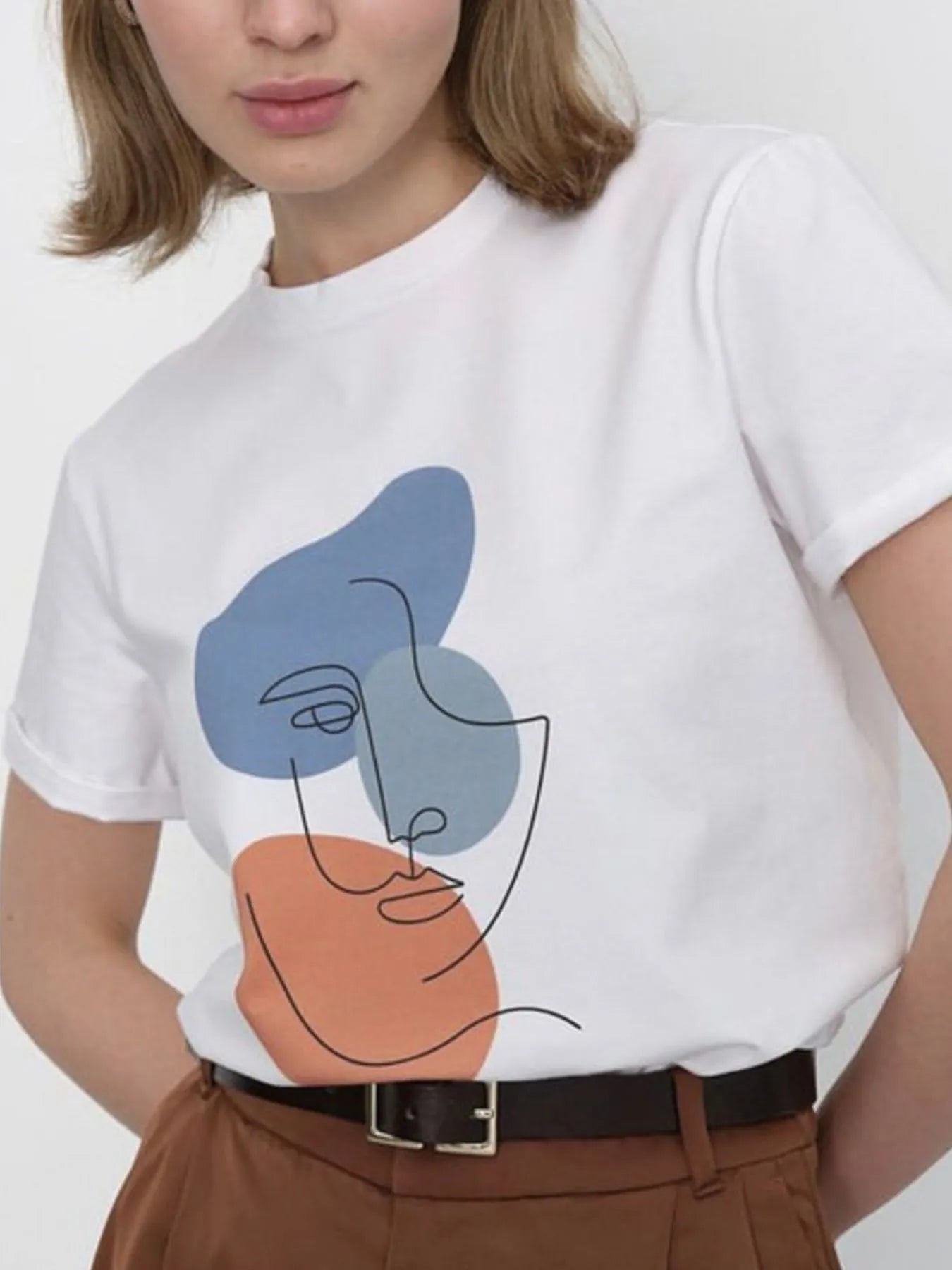 ArtMuse Abstract Face Graphic Round Neck T-Shirt