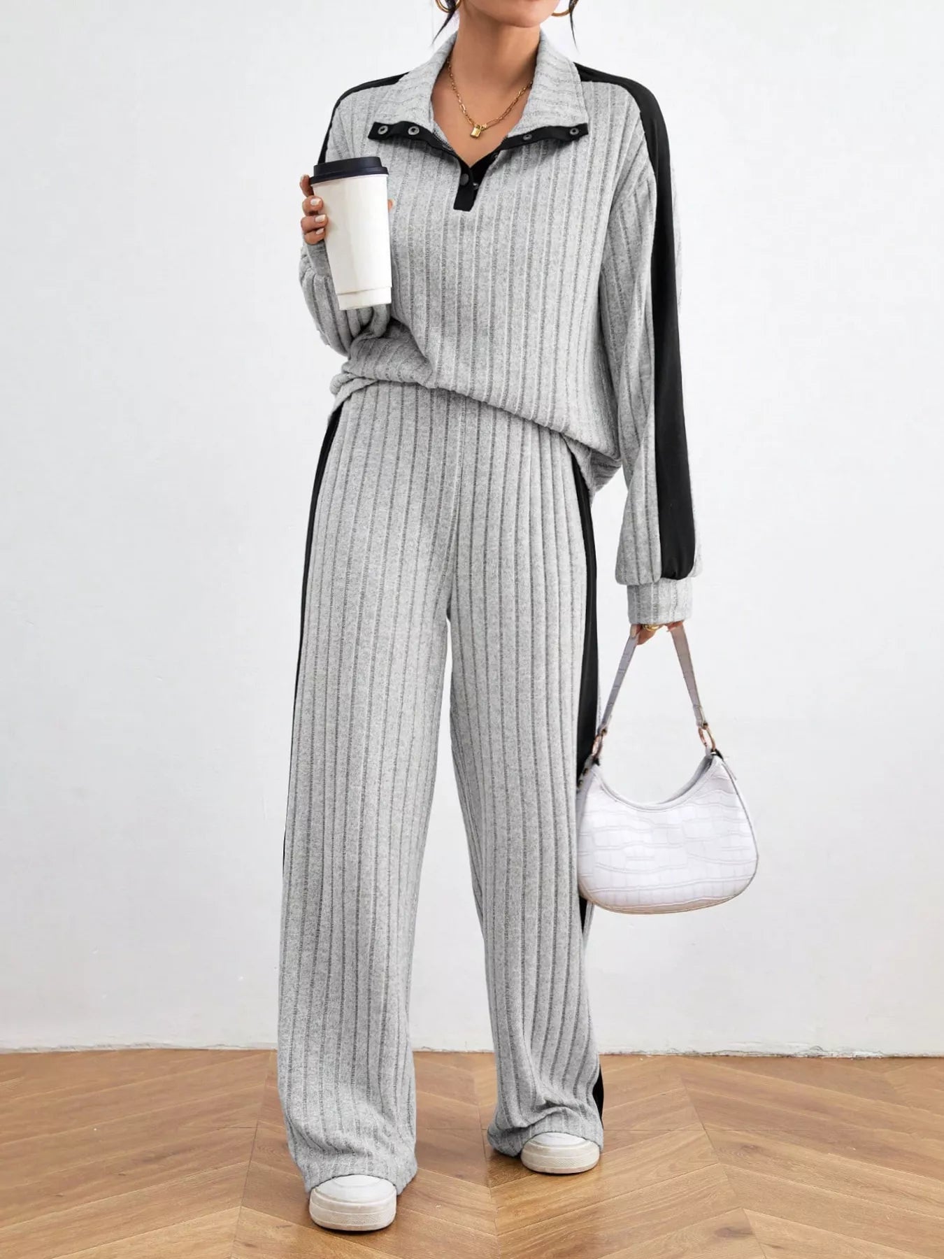 Ribbed Two-Piece Long Sleeve Top & Pants Set