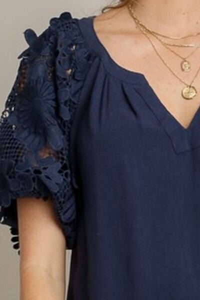 Umgee Full-Size French Terry Boxy Top with 3D Floral Sleeves