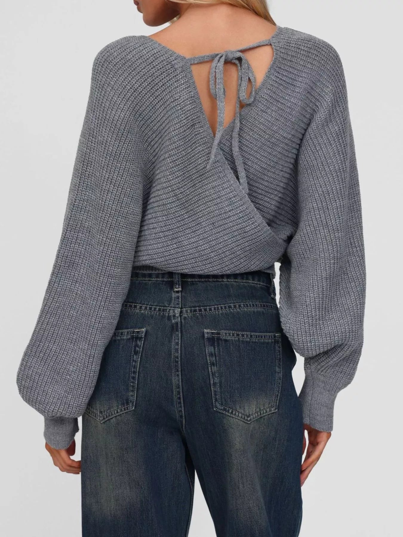 Chic Surplice Cropped Sweater with Stylish Back Tie