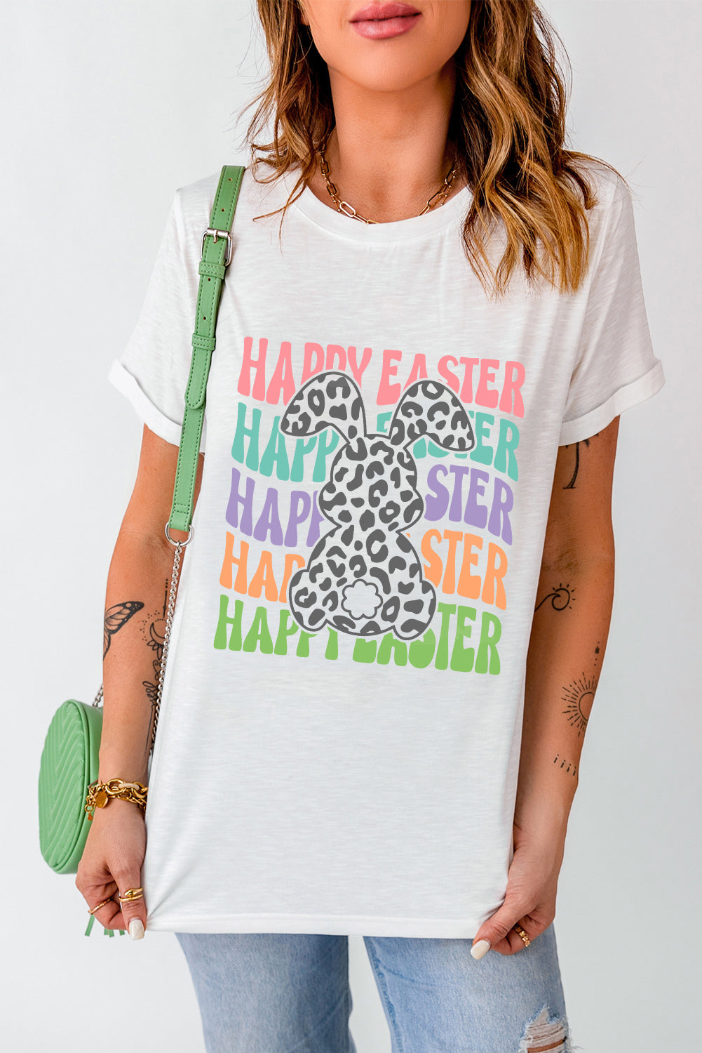 HAPPY EASTER Round Neck T-Shirt - Festive & Comfy White