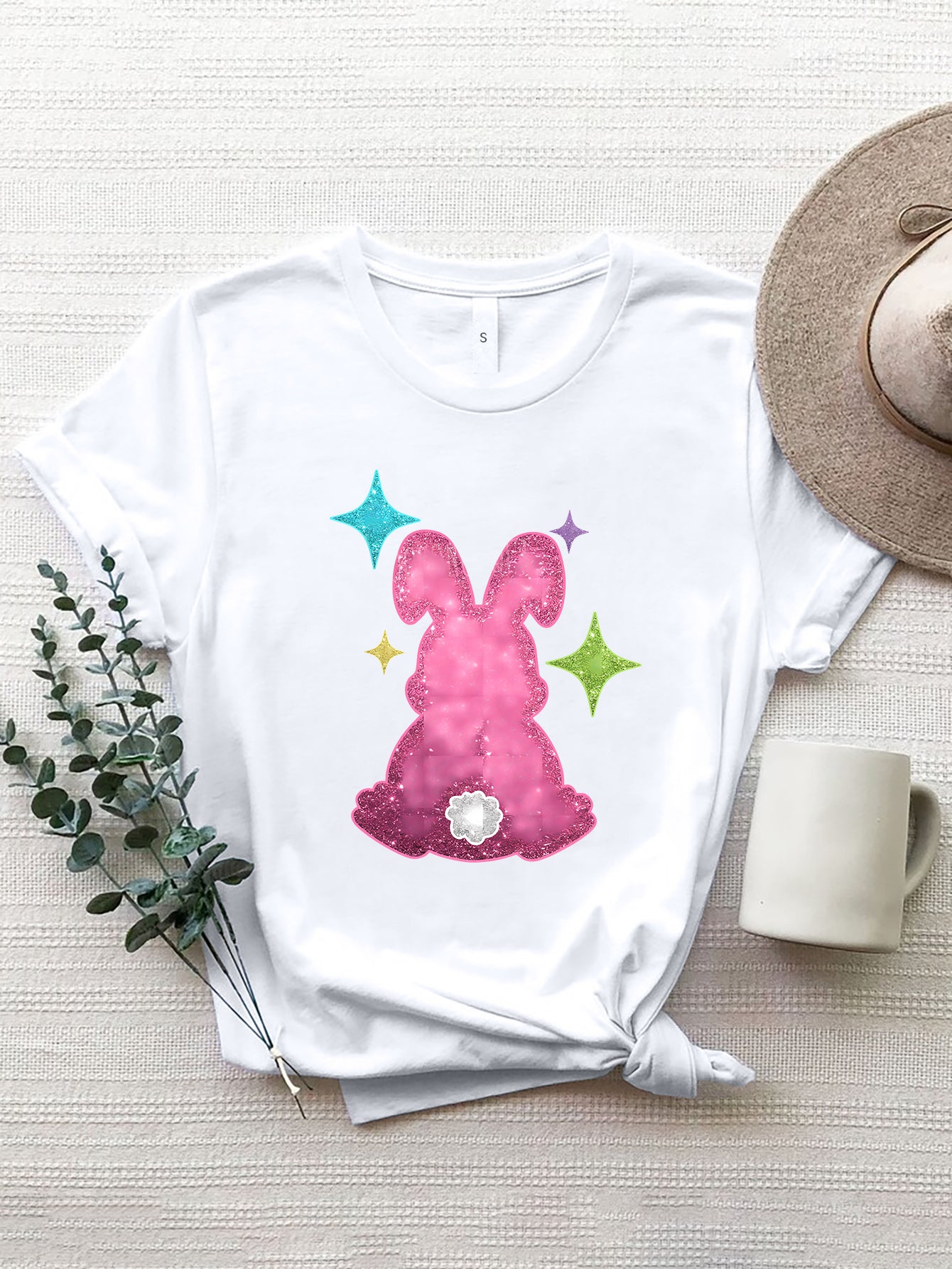 Rabbit Graphic Short Sleeve T-Shirt - Casual & Comfy White