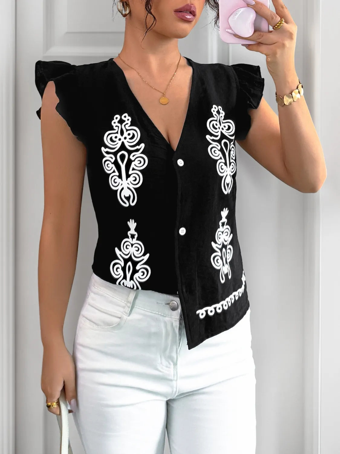 V-Neck Cap Sleeve Shirt