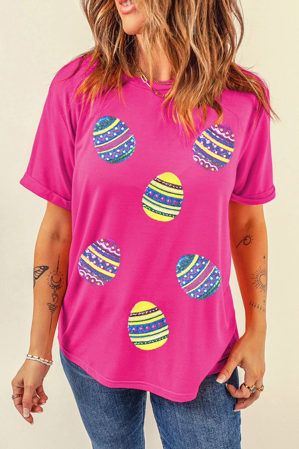 Sequin Easter Egg Short Sleeve T-Shirt - Festive & Stylish
