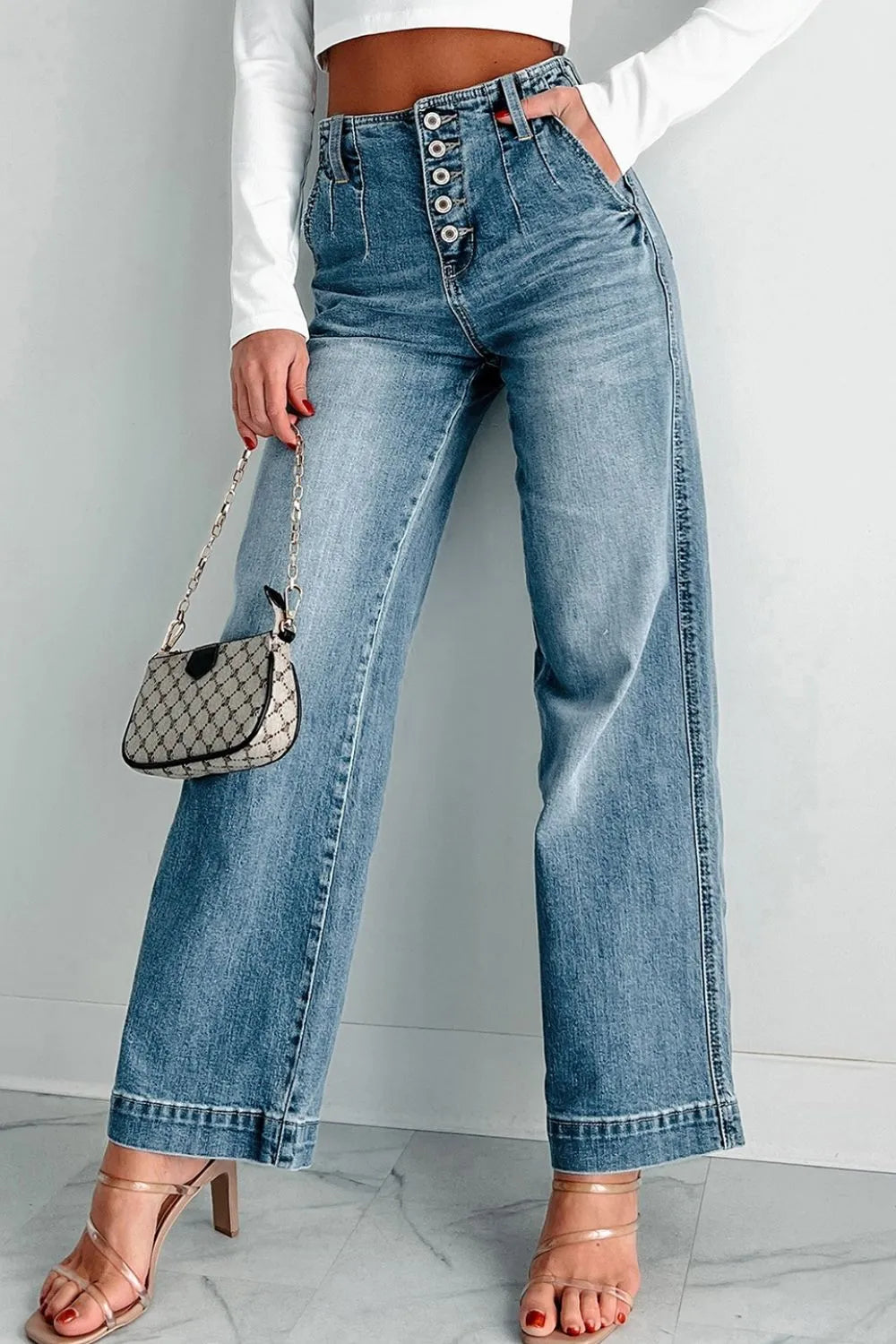Sculpting High-Waist Button-Fly Jeans Medium Blue