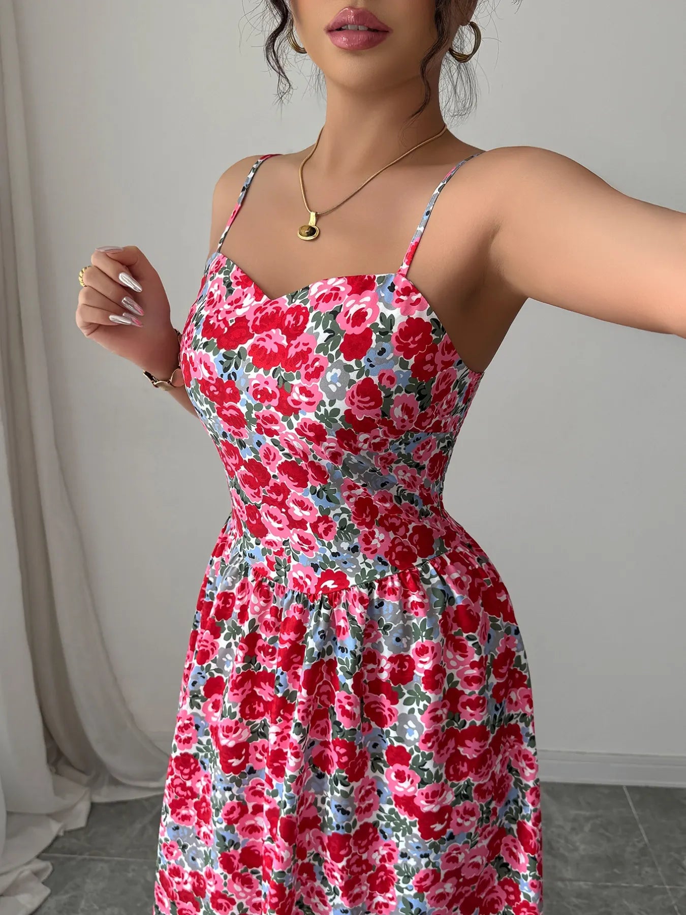 Floral Print Sweetheart Neckline Cami Maxi Dress