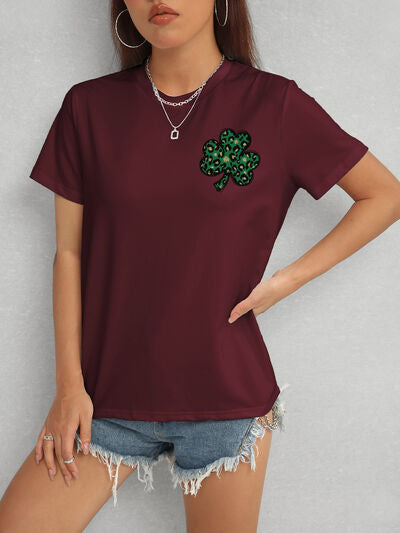 Lucky Clover Comfort Fit Short Sleeve T-Shirt Burgundy