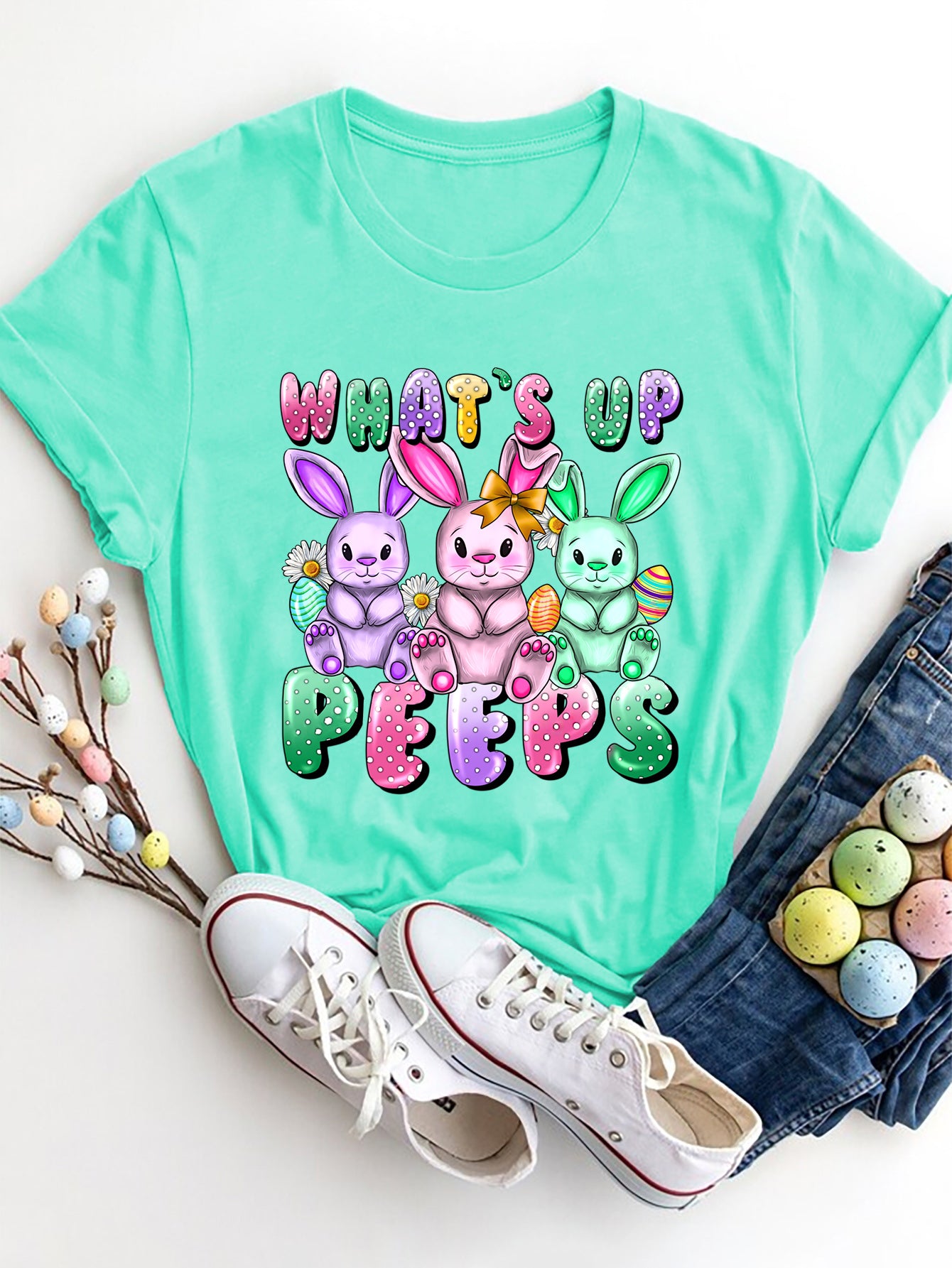 Graphic Round Neck T-Shirt - Lightweight & Comfortable Aqua