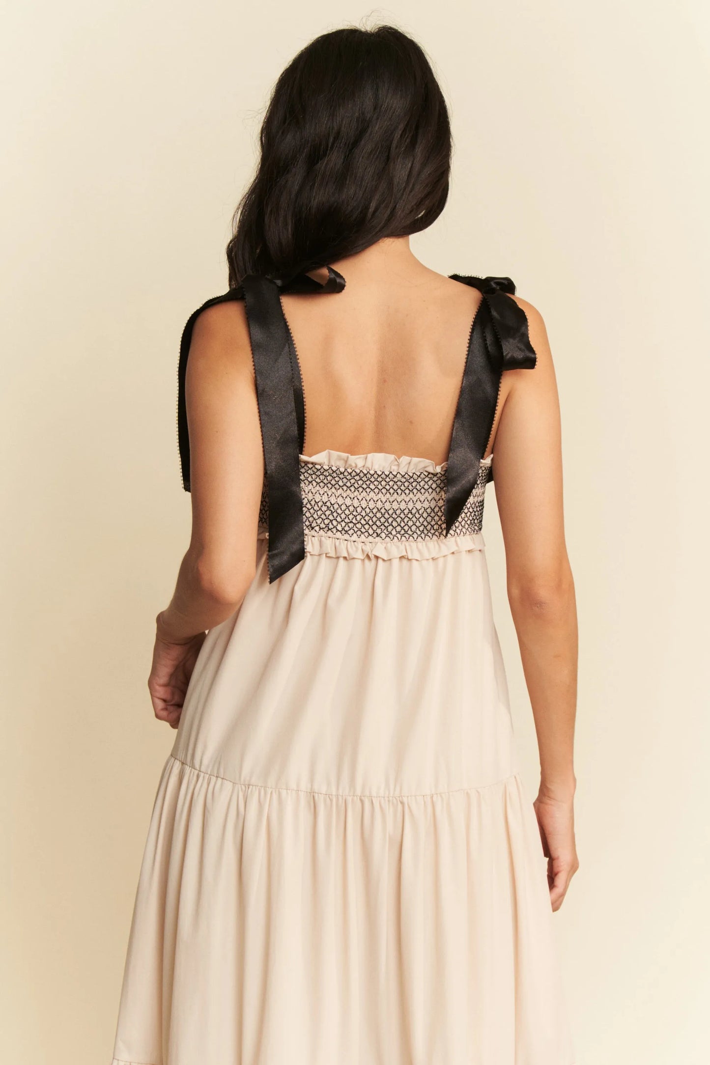 Davi & Dani Multi-Contrast Maxi Dress with Smocked Bodice