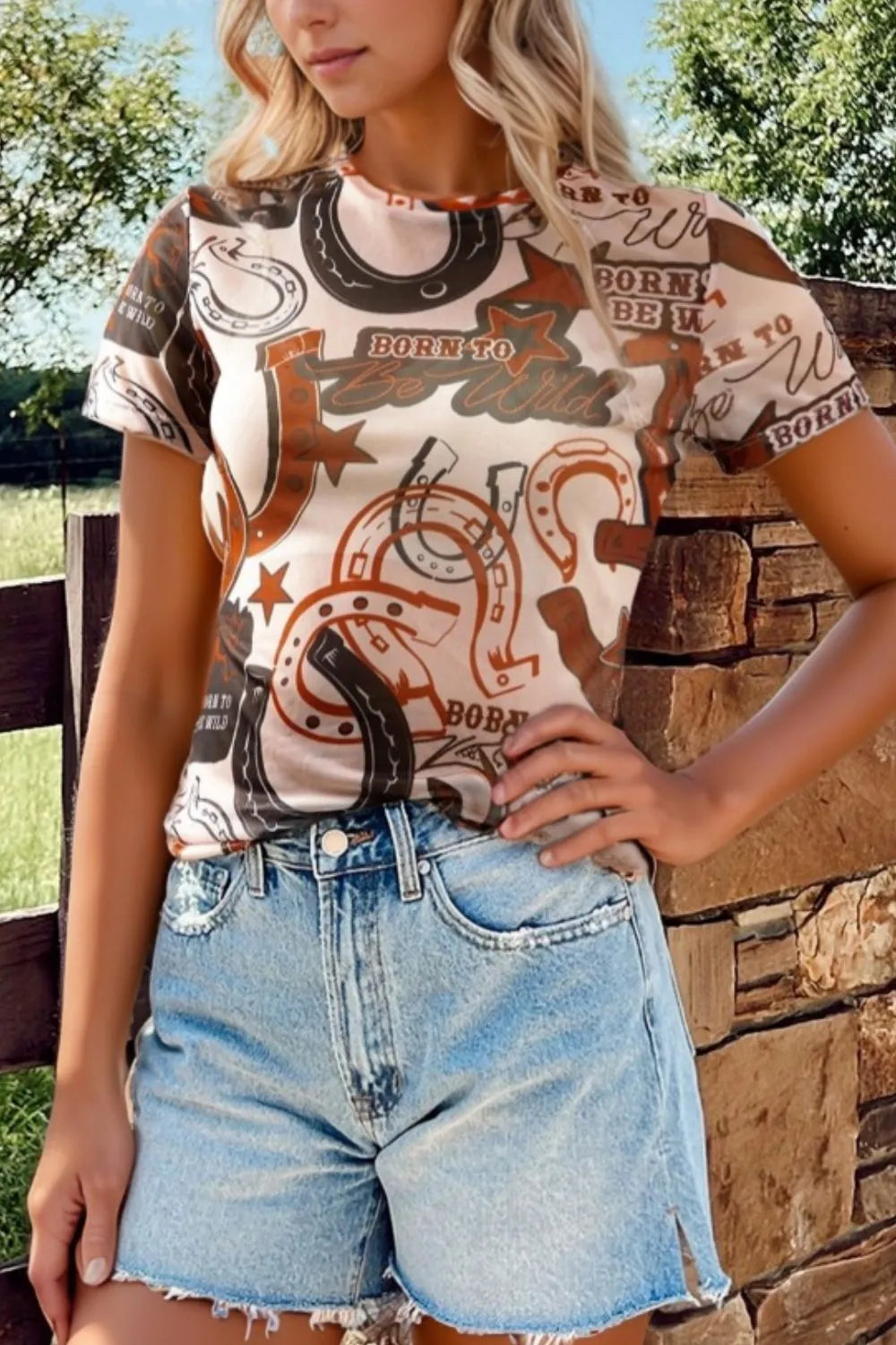 Western Horseshoe Sheer Mesh Tee - Trendy & Bold