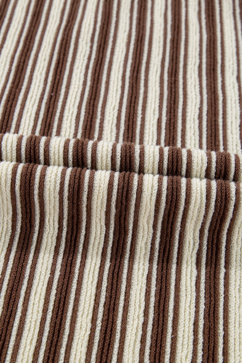 Stripe Textured Crew Neck T-Shirt with Side Slits - Relaxed Fit