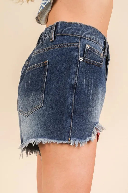 VERY J Raw Hem Contrast-Washed Denim Shorts - Vintage & Edgy