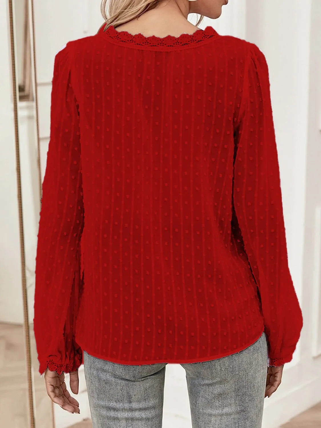 Swiss Dot Lace V-Neck Blouse - Elegant & Stylish
