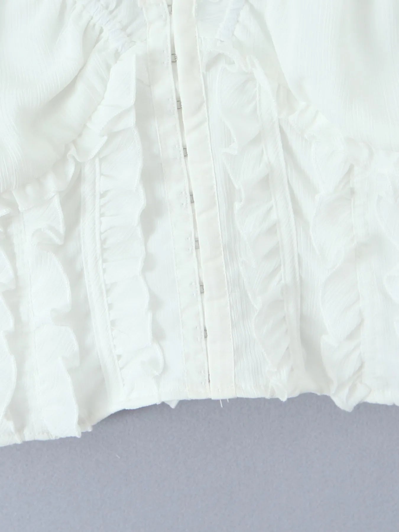FlairBelle Frill V-Neck Mesh Puff Sleeve Blouse