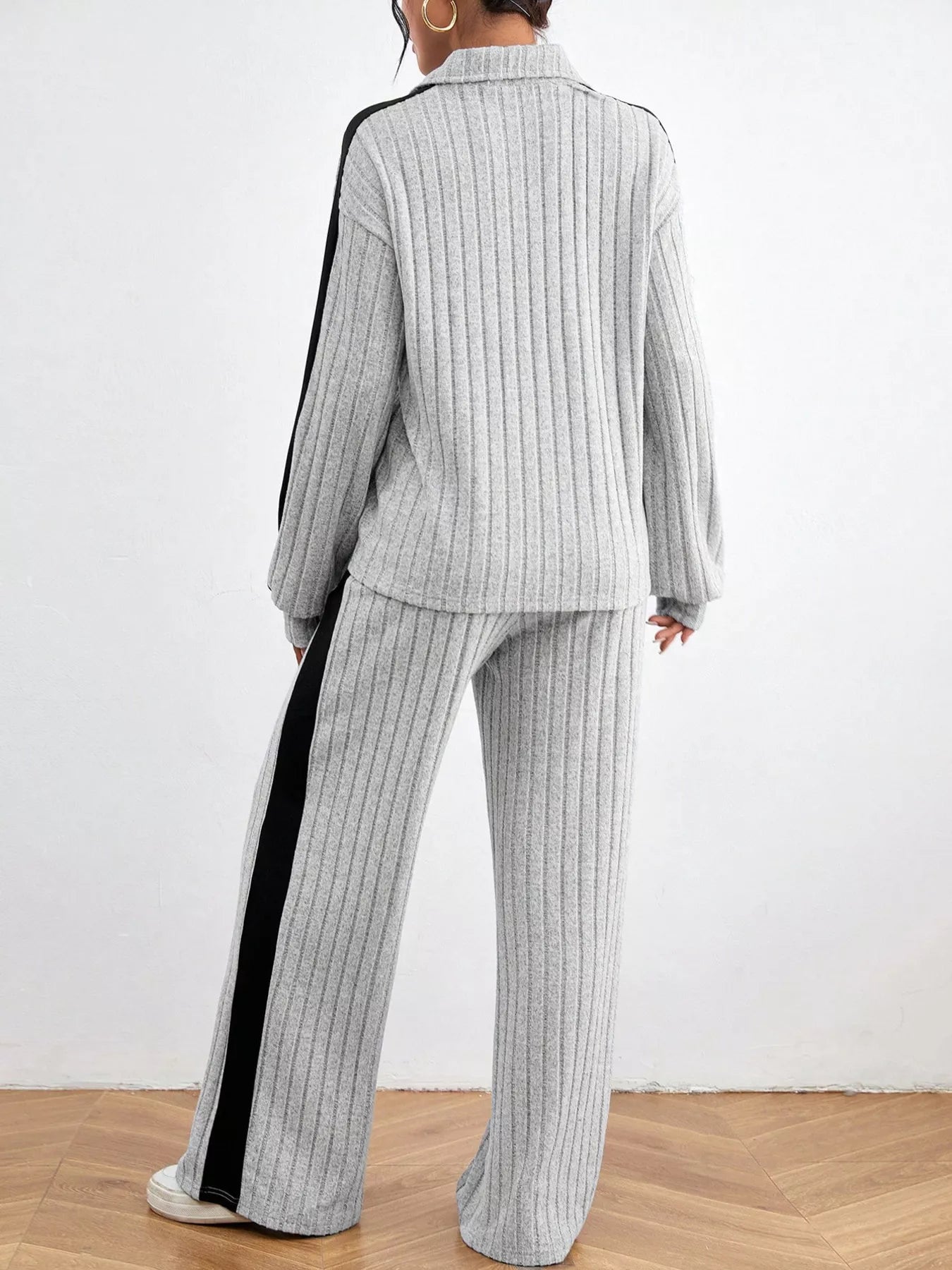Ribbed Two-Piece Long Sleeve Top & Pants Set