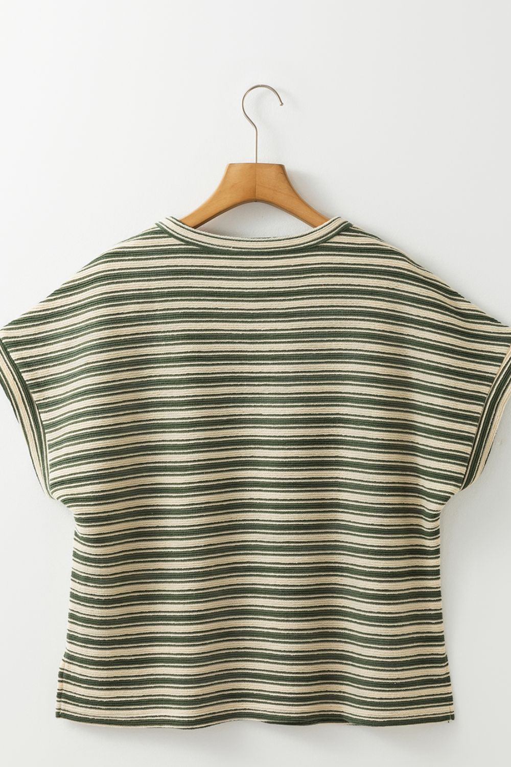 Stripe Textured Crew Neck T-Shirt with Side Slits - Relaxed Fit