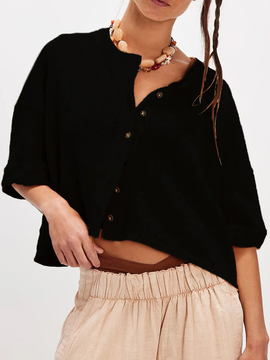 EasyEase Oversized Button-Down Shirt Black