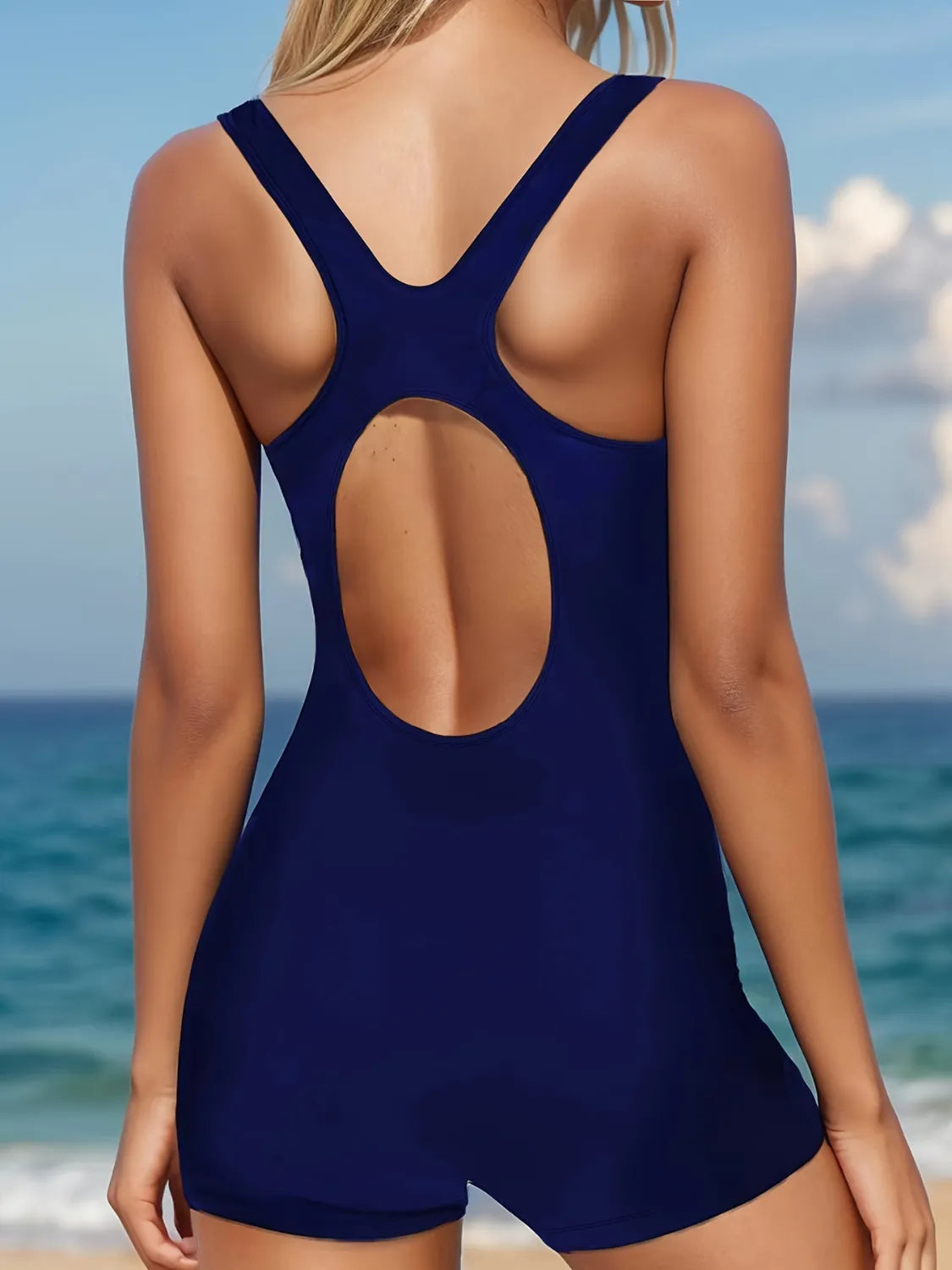 Cutout Back Wide Strap One-Piece Swimwear - Trendy & Supportive