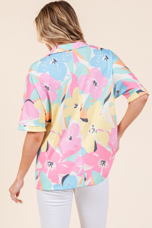 BOMBOM Floral Collared Neck Half Sleeve Top – Elegant & Versatile