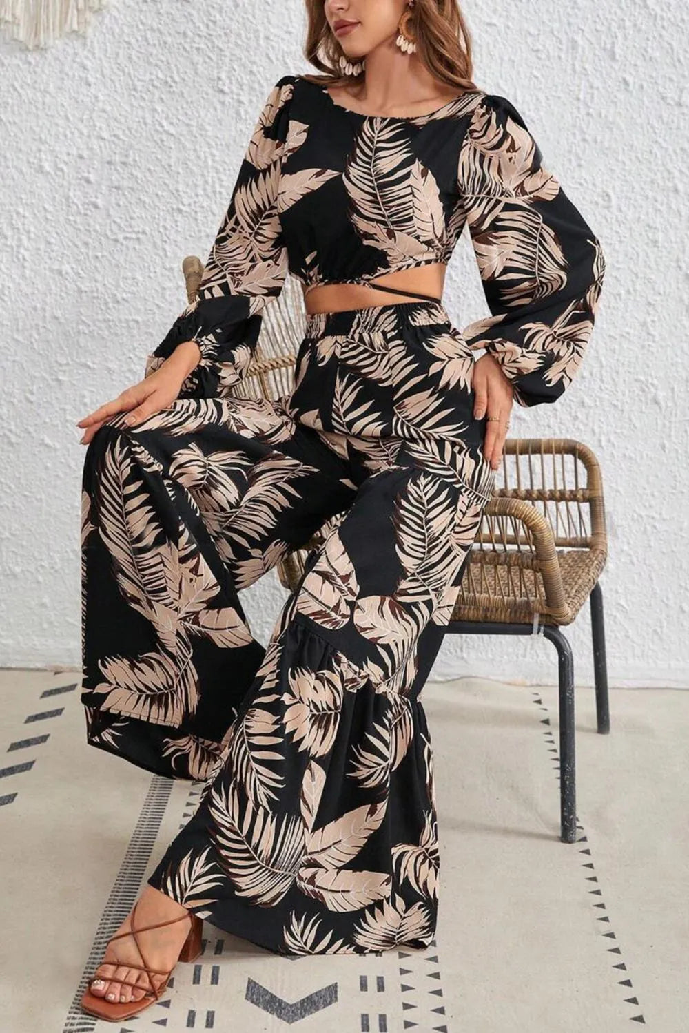 ChicMatch Printed Long Sleeve Two-Piece Set