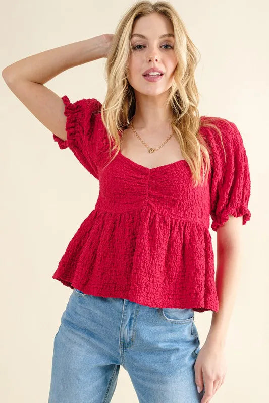And The Why Textured Smocked Babydoll Top