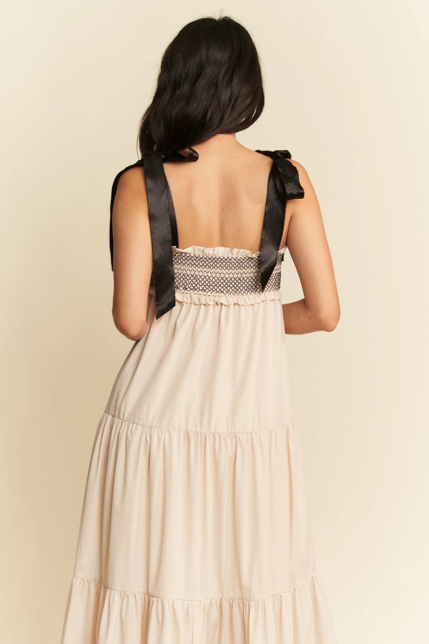 Davi & Dani Multi-Contrast Maxi Dress with Smocked Bodice