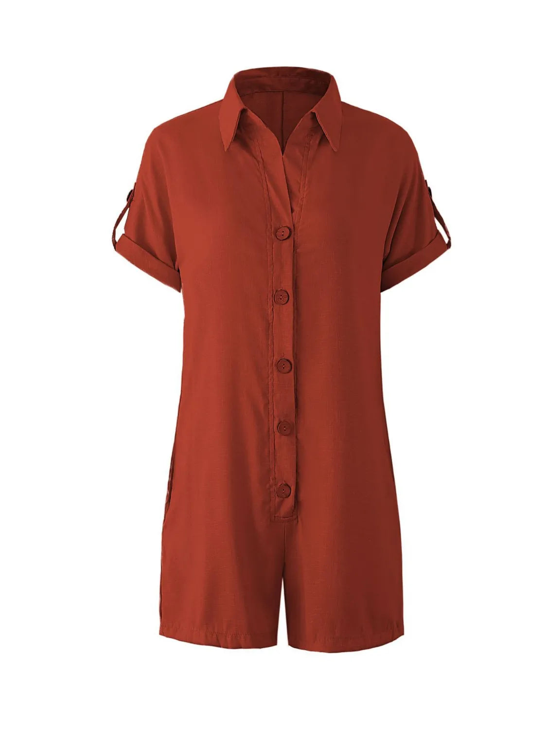 Button-Front Pocketed Short Sleeve Romper